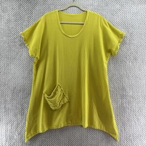 OH MY GAUZE Tunic Top Womens 3 Plus/XXL Lemon Yellow Scoop Neck Front Pocket